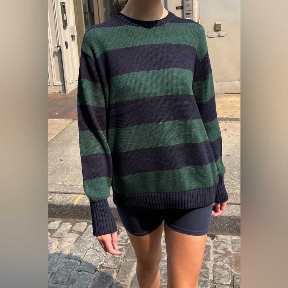brandy melville Brianna green and navy thick striped sweater